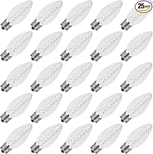 25 Packs C9 LED Christmas Light Bulbs Outdoor, Replacement Bulbs for Christmas String Lights, C9 Shatterproof LED Bulb, Waterproof Dimmable Strawberry lights bulb E17 Intermediate Base, Cool White
