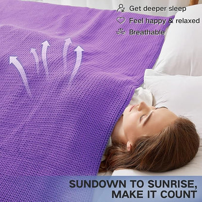Knitted Weighted Blanket(Purple 50"x60" 10lbs),Home Décor Cooling Throw Blanket for Hot Sleepers,Hand Made Chunky Knit Heavy Blanket or Adults Use on Twin Size Bed