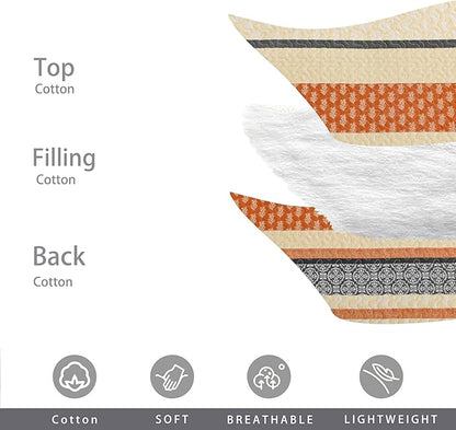 Homzard Quilt Bedding Set - Cotton Quilt Sets Queen Szie,Orange Grey Black Queen Size Bed, Farmhouse Lightweight Bedspread Set, 3 Piece All Season