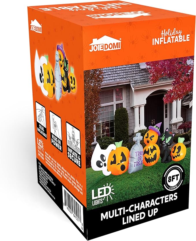 Joiedomi 8 FT Long Halloween Inflatables Outdoor Decoration, Halloween Blow Up Decorations Outside Inflatable Pumpkin Ghost Cat Tombstone with LEDs for Yard Decor