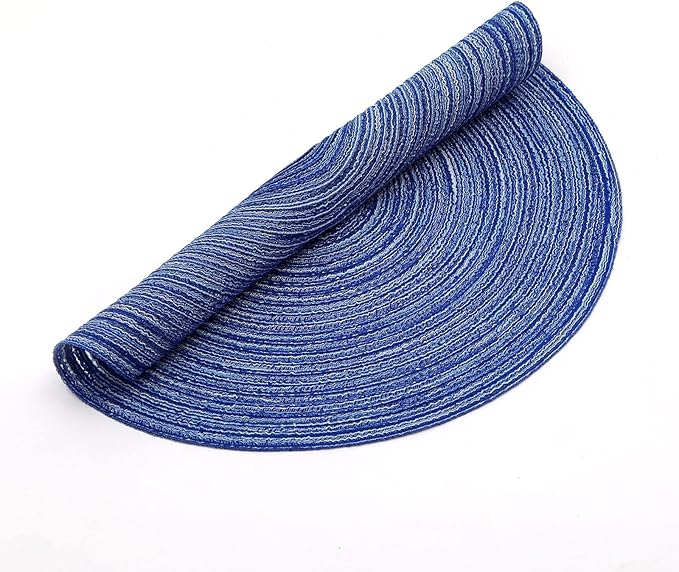 SHACOS Round Braided Placemats 15 inch Set of 4 Washable Kitchen Table Placemats for Home Wedding Party (Blue White, 4)