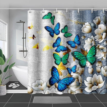 AILONEN Colorful Butterfly Shower Curtain for Girls Women Retro Flower Butterfly Bathroom Decor,Flying Butterfly Vintage Bath Curtain 72" W*84" H Polyester Waterproof Bathroom Curtain with 12 Hooks