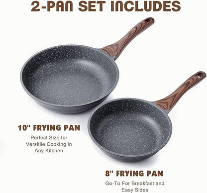 SENSARTE Nonstick Frying Pan Skillets, Swiss Granite Coating Omelette Pans, Healthy Cookware Chef's Pans, Free of Intentionally Added PFOA (8+10 Inch)