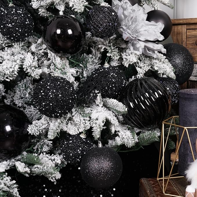 3.15" Christmas Ball Ornaments Glitter Shatterproof Christmas Tree Ornaments Sequin Xmas Hanging Balls Decorations for Wedding Party Holiday(Black)