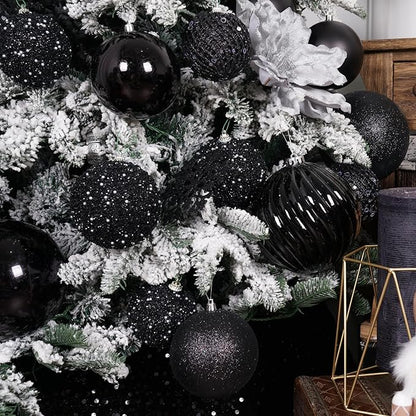 3.15" Christmas Ball Ornaments Glitter Shatterproof Christmas Tree Ornaments Sequin Xmas Hanging Balls Decorations for Wedding Party Holiday(Black)