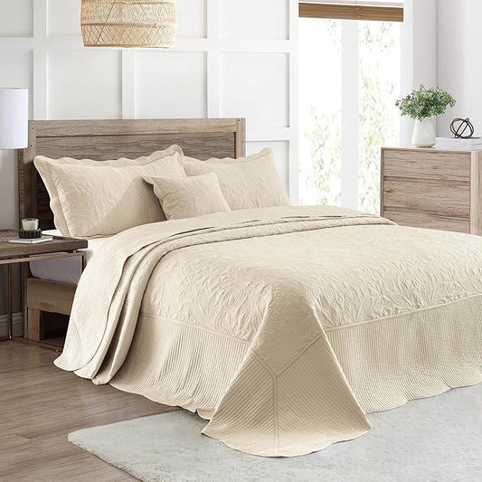 HoneiLife Oversized King Bedspreads - California King Quilt 120x120,4-Piece Cal King Quilt Sets,Rustic Bedding Sets King Size,Reversible Coverlets Lightweight Bed Cover for All Season Use-Khaki