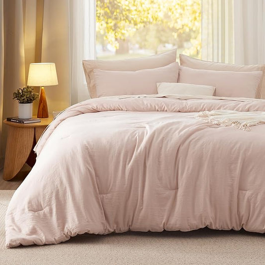 Bedsure Queen Size Comforter Set, Light Pink Soft Prewashed Bedding for All Seasons, 3 Pieces GentleSoft™ Warm Down Alternative Bed Set, 1 Lightweight Comforter (90"x90") and 2 Pillowcases (20"x26")