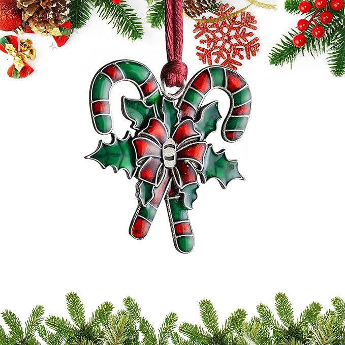 Christmas Ornaments, 2025 Solid Pewter Christmas Tree Ornament Handcrafted Metal DIY Hanging Craft Collectibles for Xmas Trees Home Party Party Gifts (Candy Cane)