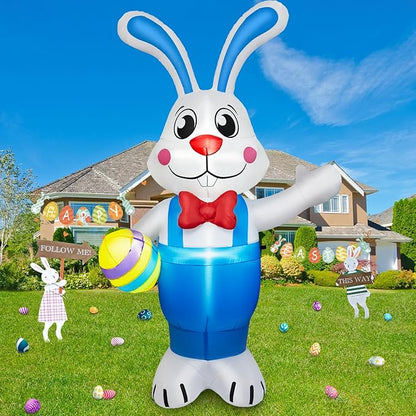 6FT Easter Inflatables Outdoor Decorations, Inflatable Bunny Holds Egg Built-in LED Lights Blow Up Inflatable Easter Outdoor Decorations for Holiday Party Indoor Outdoor Garden Lawn Yard Decor