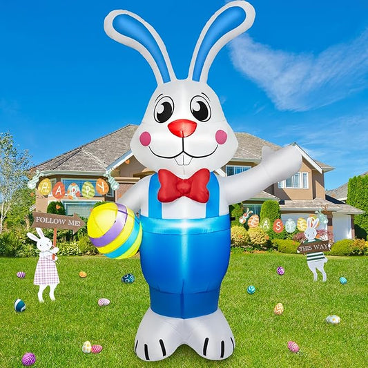 6FT Easter Inflatables Outdoor Decorations, Inflatable Bunny Holds Egg Built-in LED Lights Blow Up Inflatable Easter Outdoor Decorations for Holiday Party Indoor Outdoor Garden Lawn Yard Decor
