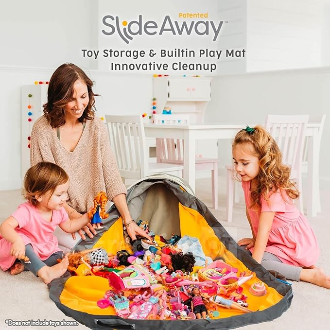 Creative QT SlideAway Toy Storage Organizer & Play Mat for Kids - Organizer Storage Bin - Kids Toy Box for Boys & Girls - Playroom Bin - Holders for Kid Rooms, Classrooms, Teachers - Grey