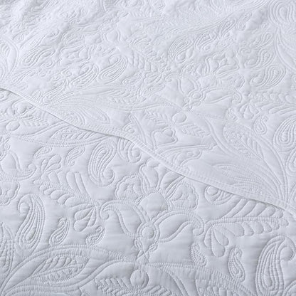 HoneiLife Oversized Queen Bedspreads 110x106- Queen Size Quilt Bedding Sets 3-Piece, Paisley Coverlets Lightweight Bedlinen Set for All Season Use-White