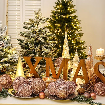 6pcs 3.94" Christmas Ball Ornaments Glitter Shatterproof Christmas Tree Ornaments Sequin Xmas Hanging Balls Decorations for Wedding Party Holiday(Rose Gold, 6pc-10cm)