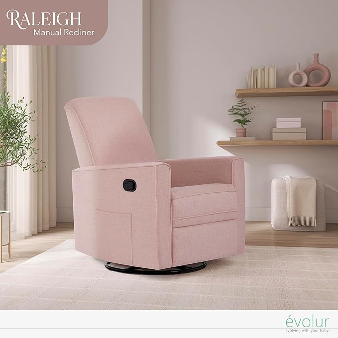 Evolur Glider Swivel Raleigh Upholstered Plush Seating, Rose