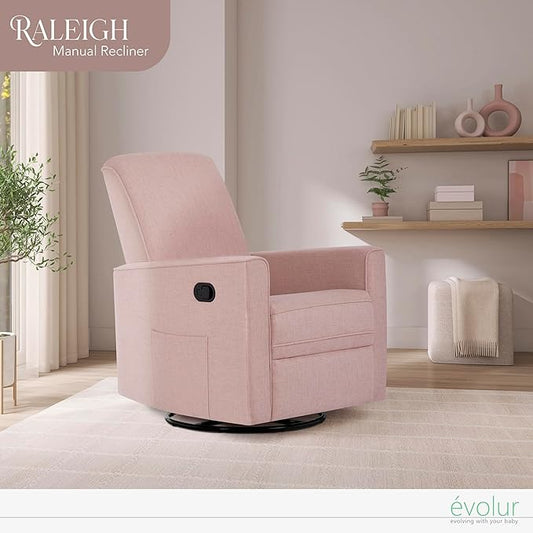 Evolur Glider Swivel Raleigh Upholstered Plush Seating, Rose