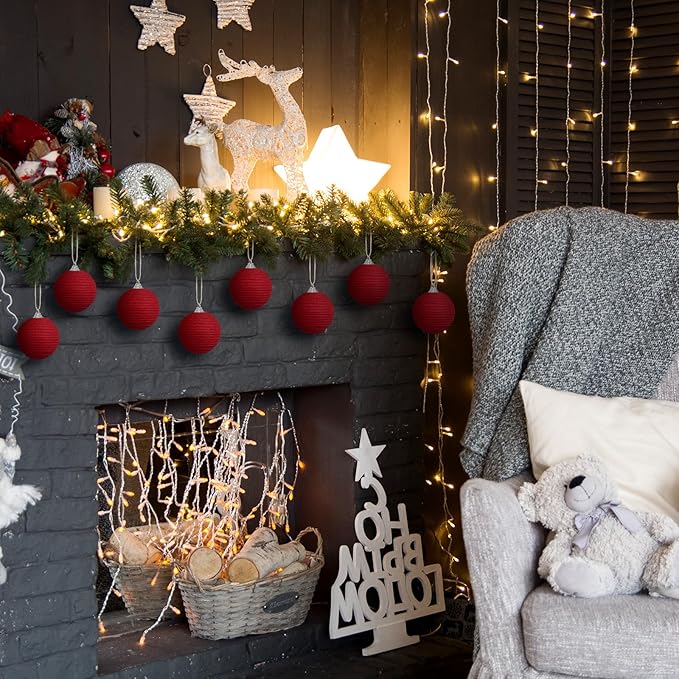 Syhood 9 Pcs 2.36 Inch Christmas Ball Ornaments Boho Farmhouse Jute Rope Hanging Balls Burlap Neutral Rustic Ornaments for Xmas Tree Holiday Wreath Garland Wedding Home(Dark Red)