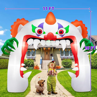 11FT Wide Halloween Inflatables Archway Outdoor Decorations, Inflatable Clown Arch Blow Up Halloween Decorations Built-in Projection LED Light for Halloween Decor Front Yard Garden Lawn Party