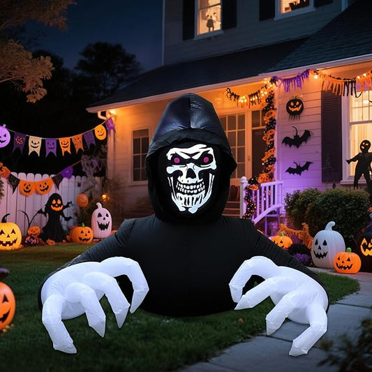 DR.DUDU 6 Ft Halloween Inflatable Decoration Grim Reaper Spooky Ghost with LED Lights for Outdoor Garden Yard Lawn