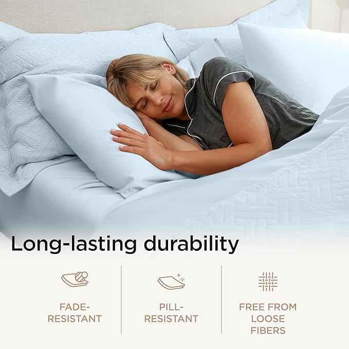 Threadmill Luxury 800 Thread Count Queen 100% Cotton Sheets - Light Blue Sateen Weave Bed-Sheets, Better Than Egyptian Cotton,4 Pc Solid Soft Bedding Set, Fits 16" Deep Pocket