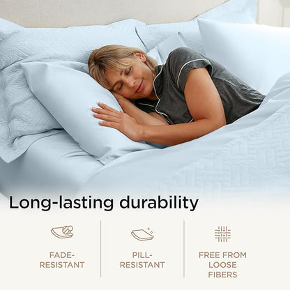 Threadmill Luxury 800 Thread Count Queen 100% Cotton Sheets - Light Blue Sateen Weave Bed-Sheets, Better Than Egyptian Cotton,4 Pc Solid Soft Bedding Set, Fits 16" Deep Pocket
