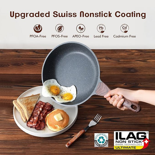SENSARTE Nonstick Frying Pan Skillets, Swiss Granite Coating Omelette Pans, Healthy Cookware Chef's Pan, Free of Intentionally Added PFOA (8 Inch Frying Pan and 3.5QT Saute Pan)