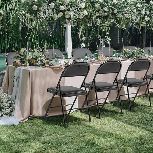 Sweetcrispy Folding Chair 16 Pack, Leather Padded Folding Chairs, Sturdy Metal Foldable Chairs, Easy to Use and Store, Outdoor and Indoor, for Home, Office, Party, Comfy