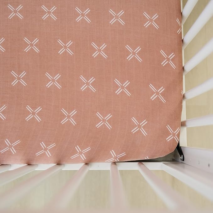 Just Peachy Muslin Crib Sheet by Mebie Baby, Soft and Breathable Bed Sheets for Babies, Modern Neutral Bedding for Cribs, Standard Crib Mattress Fitted Sheet, Great for Boy or Girl Room or Nursery