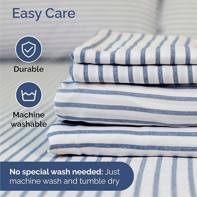 Queen Size 4 Piece Sheet Set - Comfy Breathable & Cooling Bed Sheets Set - Hotel Luxury Bedding for Women, Men, Kids, Teens, Boys & Girls - Deep Pockets, Soft, Wrinkle Free - Oeko-Tex - Blue Stripes 2