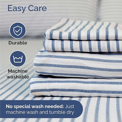 Queen Size 4 Piece Sheet Set - Comfy Breathable & Cooling Bed Sheets Set - Hotel Luxury Bedding for Women, Men, Kids, Teens, Boys & Girls - Deep Pockets, Soft, Wrinkle Free - Oeko-Tex - Blue Stripes 2