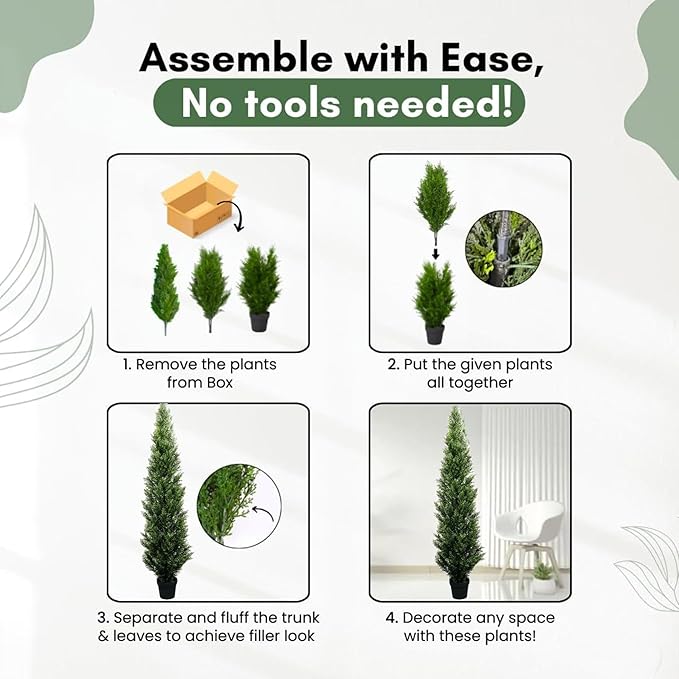 6 Feet Pre-Potted Evergreen Outdoor Artificial Cedar Tree for Front Porch Decor, Outdoor Entryway Decor Fake Tree, Tall Faux Tree with UV Resistant Coating (2 Pack)