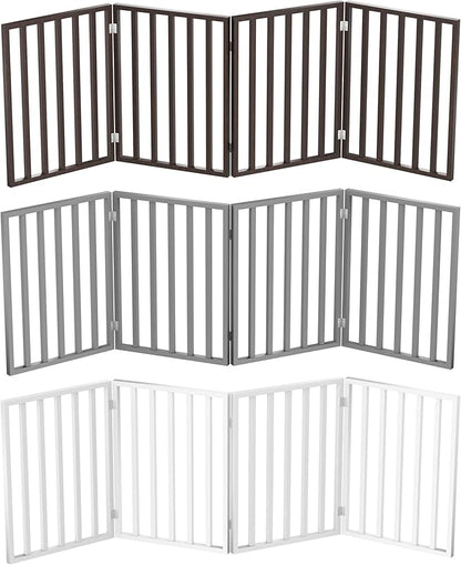 Pet Gate - 4-Panel Indoor Foldable Dog Fence for Stairs, Hallways or Doorways - 72x24-Inch Retractable Wood Freestanding Dog Gates by PETMAKER (Brown)