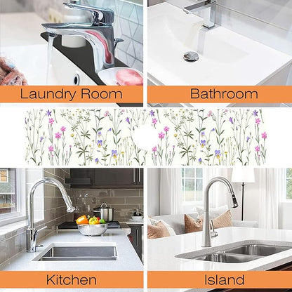 Kitchen Faucet Mat Meadow Flowers Kitchen Sink Splash Guard Faucet Mat,1 PC Splash Guard Behind Faucet Drip Catcher for Kitchen,Sink Mat,Dish Drying Mat,Bathroom Faucet Mat 23.5""X5.5""