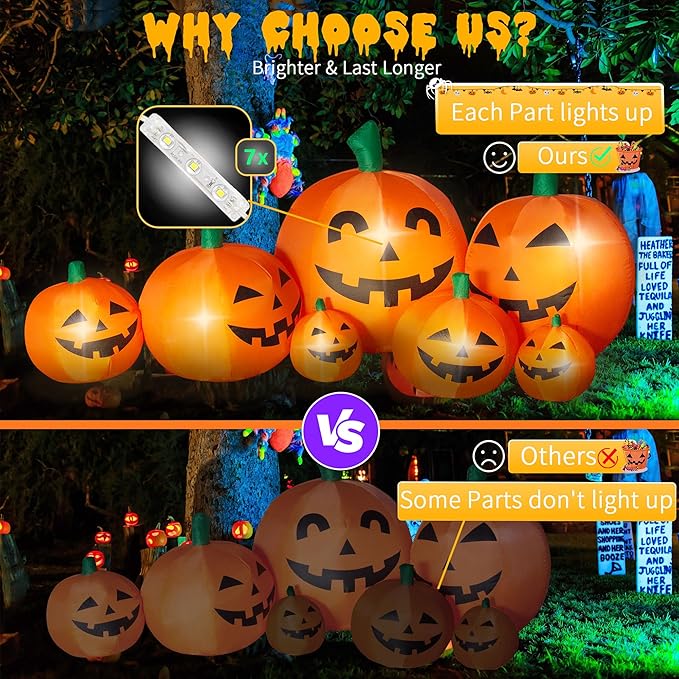 8.7FT Long Halloween Inflatables Outdoor Decorations Pumpkin Large Halloween Decor Outside Blow Ups 7 Built-in LED Lights for Indoor Yard Lawn Party Porch Garden