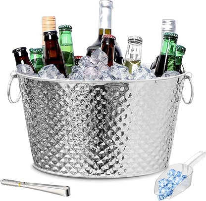 Large Ice Buckets for Parties, Ice Tub with Scoop for Cocktail Bar Mimosa Bar Supplies, Large Champagne Bucket Beer bucket Metal Tub