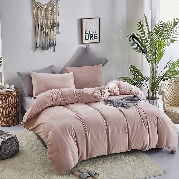 Cottonight Pink Velvet Comforter Set - California King Dusty Pink Flannel Bedding - Thick Heavyweight Blush Pink Warm Blanket Quilts - Winter 3 Piece Set for Cal King Bed