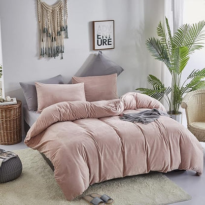 Cottonight Pink Velvet Comforter Set - California King Dusty Pink Flannel Bedding - Thick Heavyweight Blush Pink Warm Blanket Quilts - Winter 3 Piece Set for Cal King Bed
