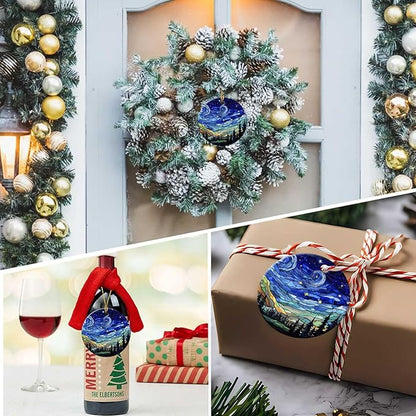 Starry Night Ornament Round Ceramic Ornament Xmas Keepsake for Christmas Tree Winter Holiday Xmas Gift for Women Men Xmas Hanging Ornament 3" #1