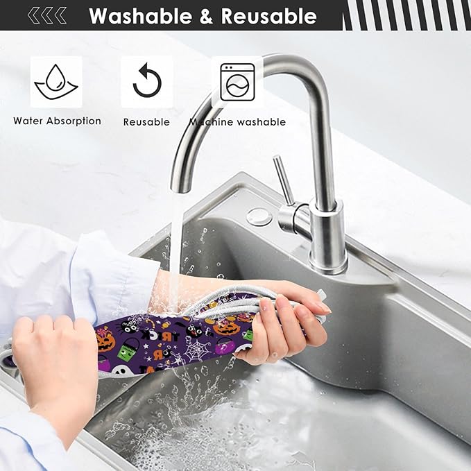 Happy Halloween Purple Faucet Sink Mat for Kitchen 2 Pack Spooky Ghost Pumpkin Bat Witch Bathroom Drying Mat Absorbent Splash Water Catcher Mats Microfiber Cloth Drip Protector Splash Pad 14x5 Inches
