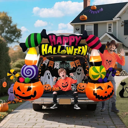 Kalolary 6FT Height Halloween Inflatables Trunk or Treat Car Decorations, Candy Pumpkin Arch Blow up Decorations with Built-in LED Lights Up for Halloween Party Lawn Yard SUV Car Luggage Decor