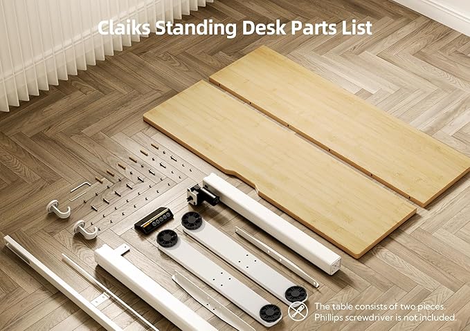 Claiks Bamboo Electric Standing Desk, Adjustable Height Stand up Desk, 40x24 Inches Sit Stand Home Office Desk with Splice Board, White Frame/BambooTop