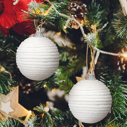 Syhood 9 Pcs 2.36 Inch Christmas Ball Ornaments Boho Farmhouse Jute Rope Hanging Balls Burlap Neutral Rustic Ornaments for Xmas Tree Holiday Wreath Garland Wedding Home(White)