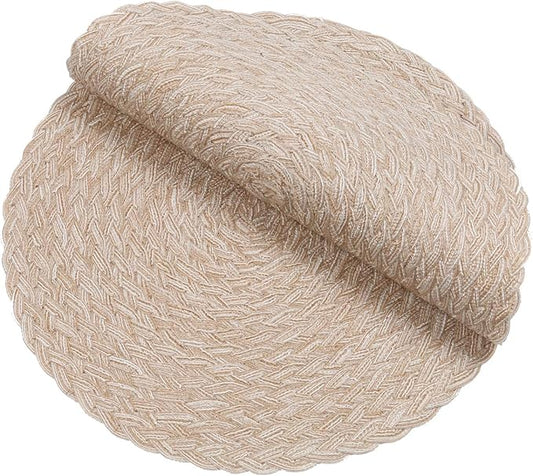 SHACOS Round Braided Placemats 15 inch Set of 6 Thick Boho Kitchen Table Placemats for Home Wedding Party (T-Beige, 6)