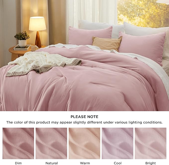 Bedsure King Size Comforter Set, Pink Soft Prewashed Bedding for All Seasons, 3 Pieces GentleSoft™ Warm Down Alternative Bed Set, 1 Lightweight Comforter (104"x90") and 2 Pillowcases (20"x36")