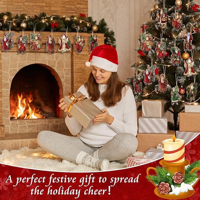 Suzile 36 Pcs Christmas Wooden Ornaments Vintage Christmas Tree Decorations Santa Claus Ornaments for Tree Wreaths Xmas Hanging Wood Cutouts Decor for Farmhouse Home Winter Holiday Party Favors