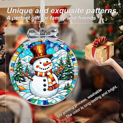 Snowman Stained Glass Christmas Ornament - Hanging Ornaments for Christmas Tree Decorations -Holiday Keepsake Present Exchange Idea