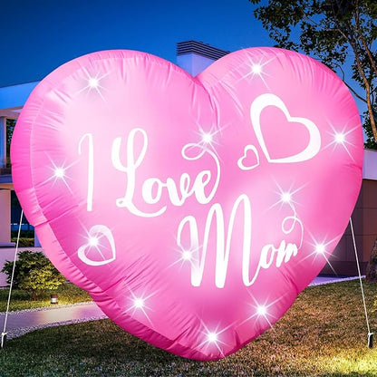 VIHOSE 3.9 Ft Mother's Day Inflatables Decoration I Love Mom Blow Up Decor Heart LED Lights Inflatable Decor for Outdoor Yard Garden Lawn Decoration Mom Gifts Party Supplies