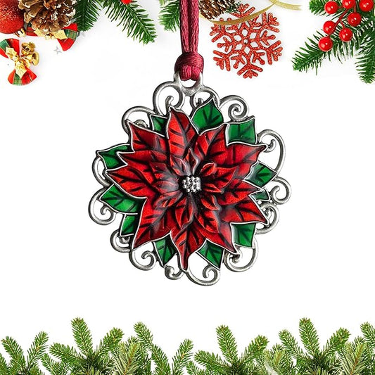 Christmas Ornaments, 2025 Solid Pewter Christma Tree Ornament Handcrafted Metal DIY Hanging Craft Collectibles for Xmas Trees Home Party Party Gifts (Christmas Flower)