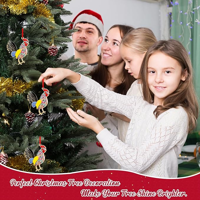 WhatSign Chicken Christmas Ornaments - Metal Chicken Ornaments for Christmas Tree Decorations Farm Animal Chicken Christmas Tree Ornaments Chicken Gifts Decor Keepsake Ornaments