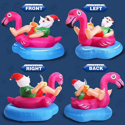 8 FT Hawaiian Santa on Flamingo Pool Float Christmas Inflatables Outdoor Decorations, Christmas Blow Up Santa Claus Yard Decorations for Garden Lawn Xmas Decor