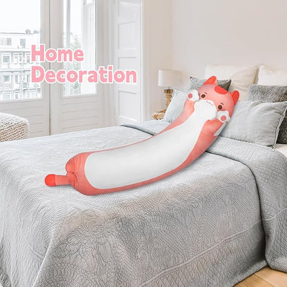 Long Cat Plush Kids Body Pillow, 53 Inch Cute Pink Cat Stuffed Animals Soft Plushies, Kitten Kawaii Plush Throw Pillow Doll Toy Gift for Girlfriend